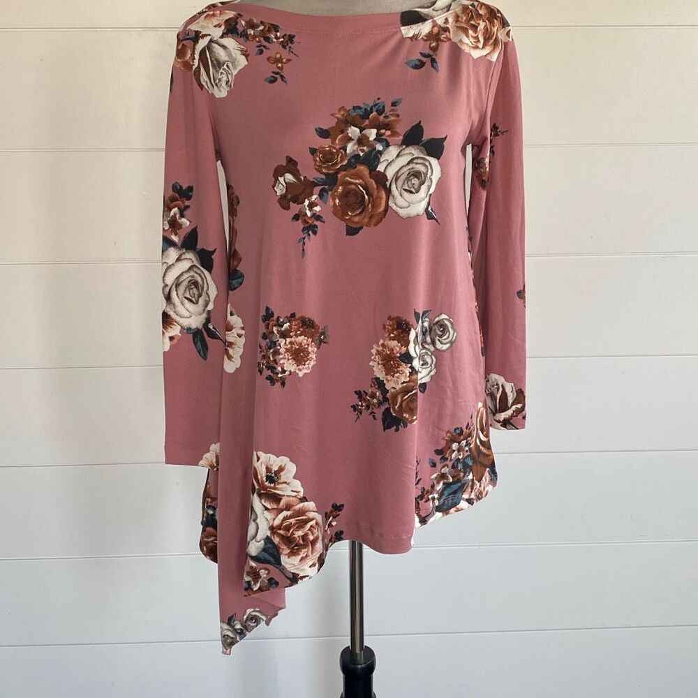 AGNES & DORATM Asymmetrical Tunic Baby Suede Mauve Floral Sz Small NWT/001 - Picture 4 of 9